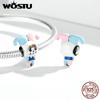 WOSTU Lively Fun Clown Blue Pink Costume 925 Sterling Silver Beads Fit Bracelet Bangle Fine Jewelry