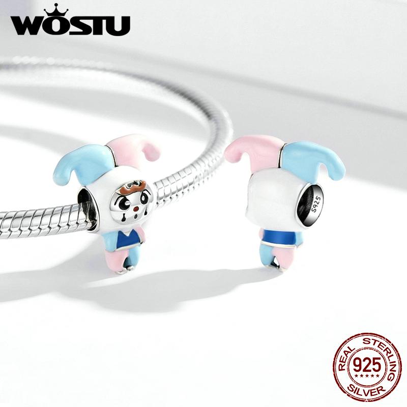WOSTU Lively Fun Clown Blue Pink Costume 925 Sterling Silver Beads Fit Bracelet Bangle Fine Jewelry