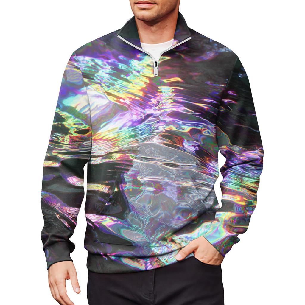 Мужской свободный повседневный свитшот на молнии 1/4, модный топ с длинным рукавом и принтом, с карманами