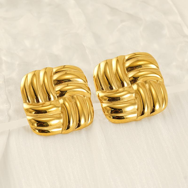 Французская высокая мода персонализированные серьги-пусеты с покрытием из 18-каратного золота серьги из нержавеющей стали с квадратной текстурой серьги с темпераментом