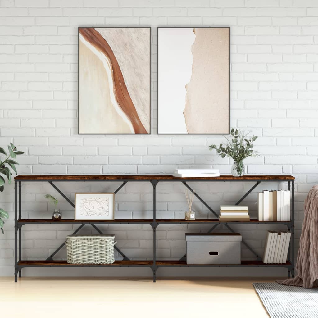 Console Table Smoked Oak 200 x 30 x 75 cm Wood Based Material and Iron