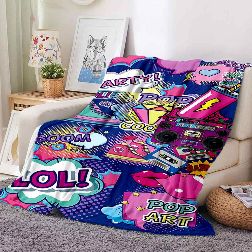 1pc Pop Art Blanket Lightweight Flannel Blanket Throw Blanket For Sofa, Bed, Travel, Camping, Livingroom, Couch, Chair, And Bed yy2509026141