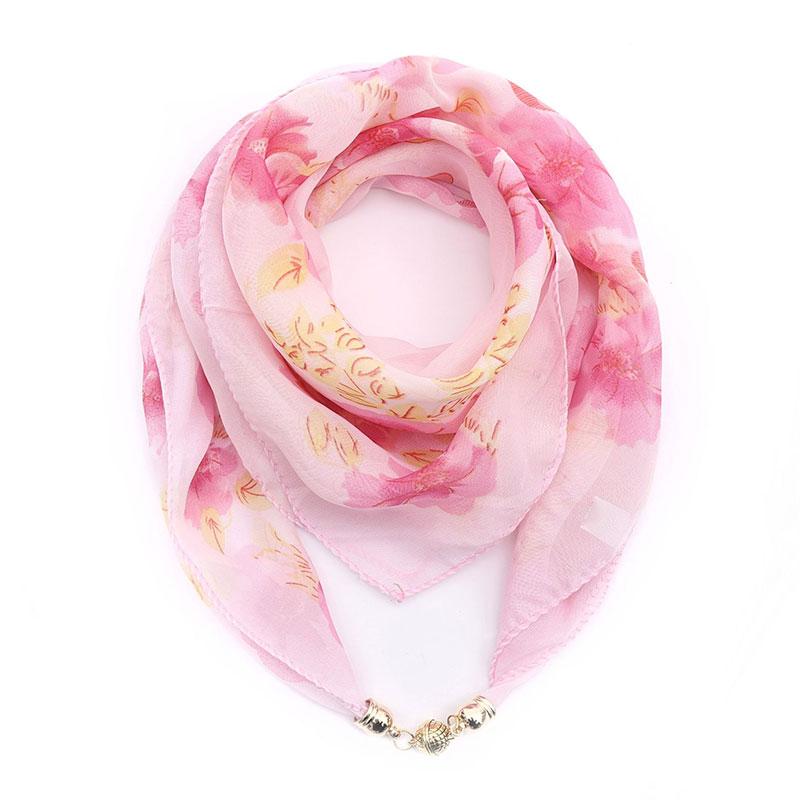 Women Necklace Accessories Chiffon Silk Scarf Magnetic Buckle Necklace Pendant Printed