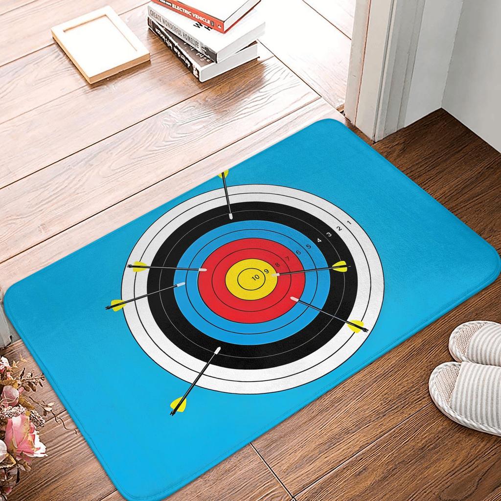 Archery Target Illustration Doormat Light Blue Red Yellow Black Printed Polyester Hand Wash Only 80x50cm Decorative Use