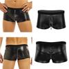 Mens Lingerie Wet Look Faux Leather Zipper Bulge Pouch Low Rise Boxer Briefs Shorts Underwear Underpants
