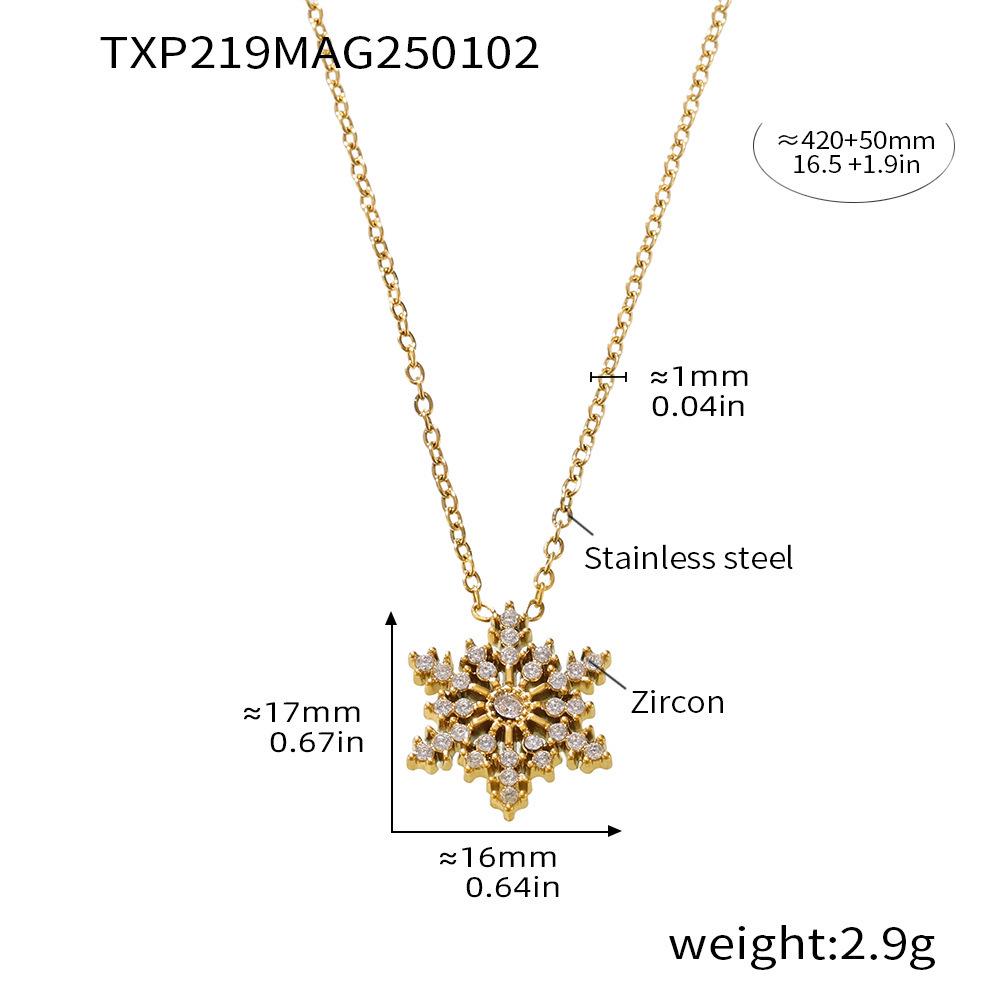 Mi Duoduo Christmas Zircon Snowflake Pendant Necklace - Titanium Steel, Non-Fading Jewelry for Women.