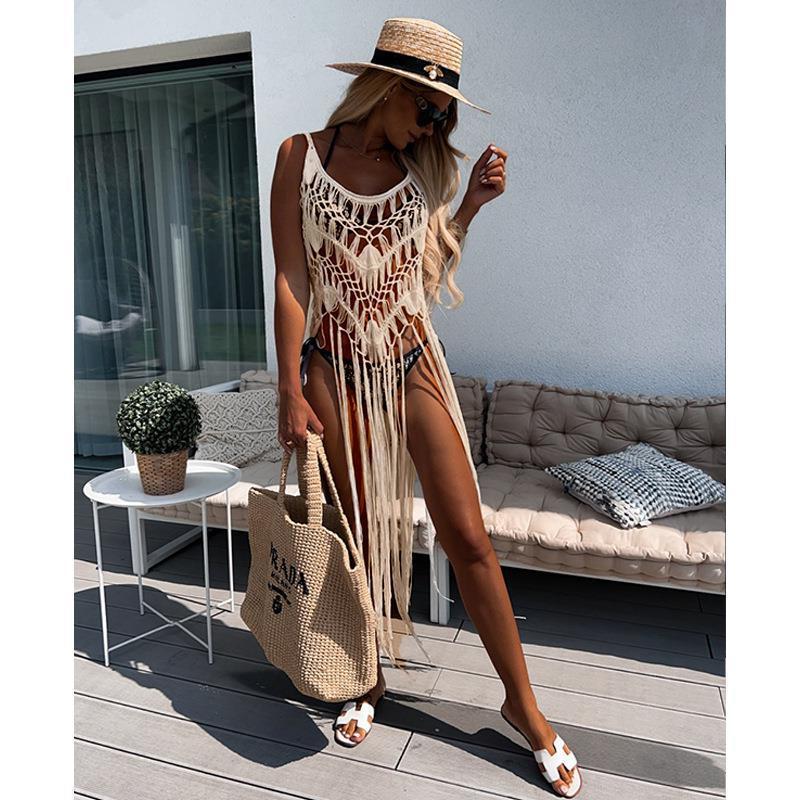European & American Women's Fashion Hand-Crocheted Hollow Sun Protection Cardigan with Tassels - Sexy Beach Cover-up