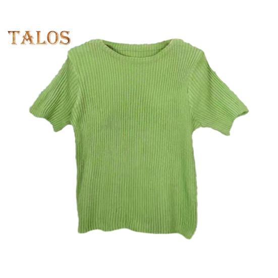 Женские топы Slim Fit, однотонные, ребристые, с круглым вырезом и коротким рукавом, эластичные, с короткими рукавами, топы для повседневной носки