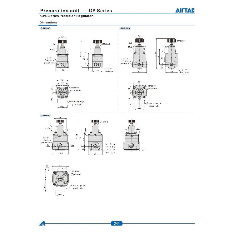 Airtac Pressure Reducing Valve Pneumatic Precision Pressure Regulating Valve GPR200-06/300-08/10/400-15H/LM