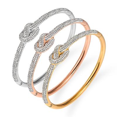 Кубический цирконий полный кристалл узел браслеты браслеты для женщин леди шарм вечерние украшения розовое золото цвет браслет браслет