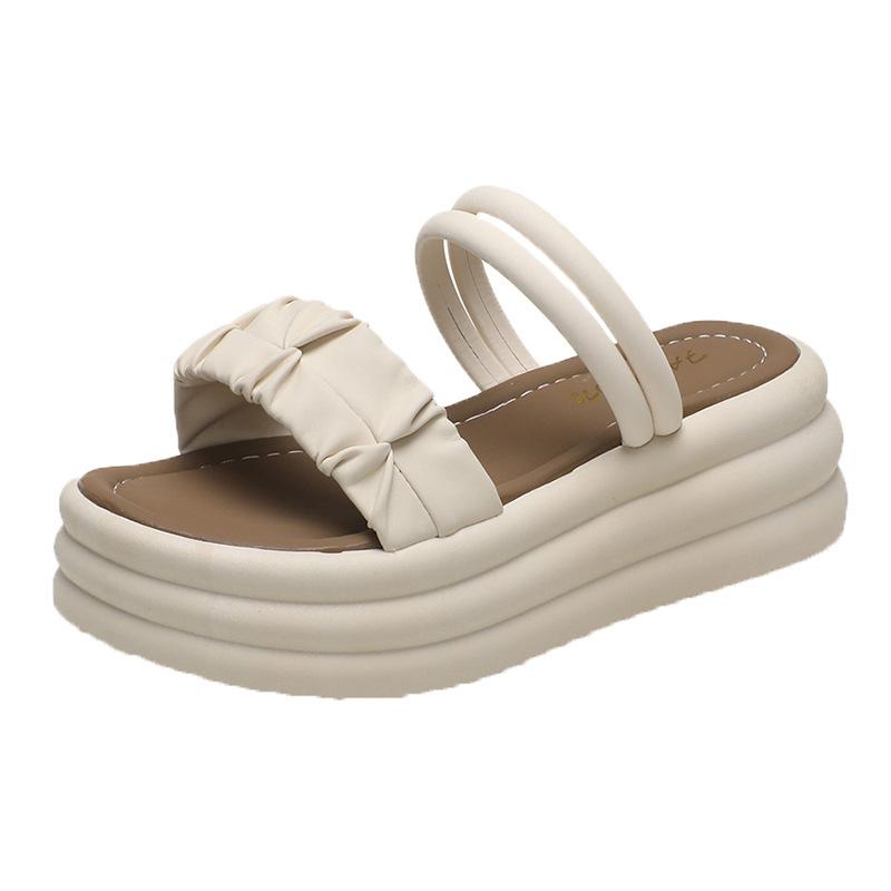 2025 Summer Thick-soled Cool Slippers for Women To Wear National Style High-end One-word Drag L Women's Shoes Platform Trend