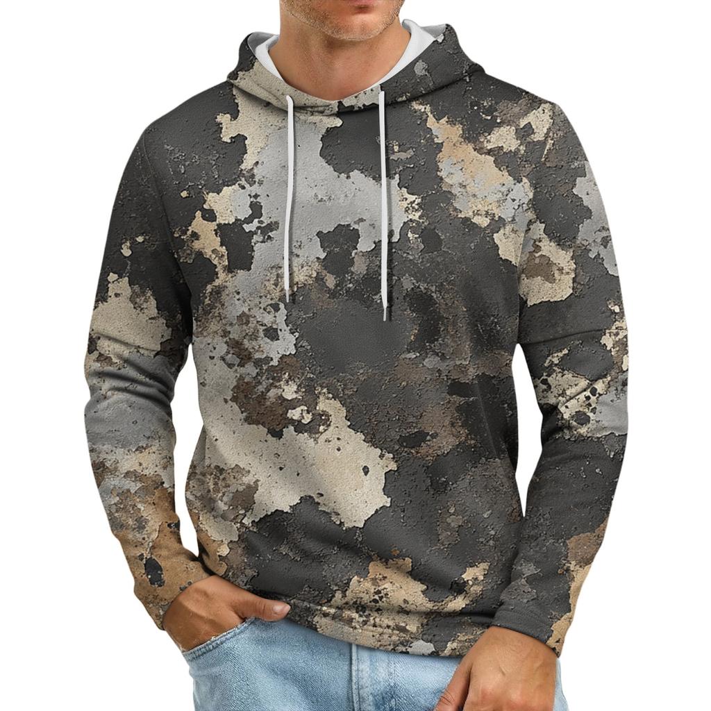Мужская толстовка с капюшоном свободного кроя в стиле кэжуал с камуфляжным принтом
