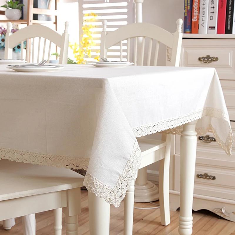 Простая однотонная белая льняная хлопковая скатерть с цветочными кружевными краями, прямоугольная скатерть, пылезащитные скатерти Toalha De Mesa