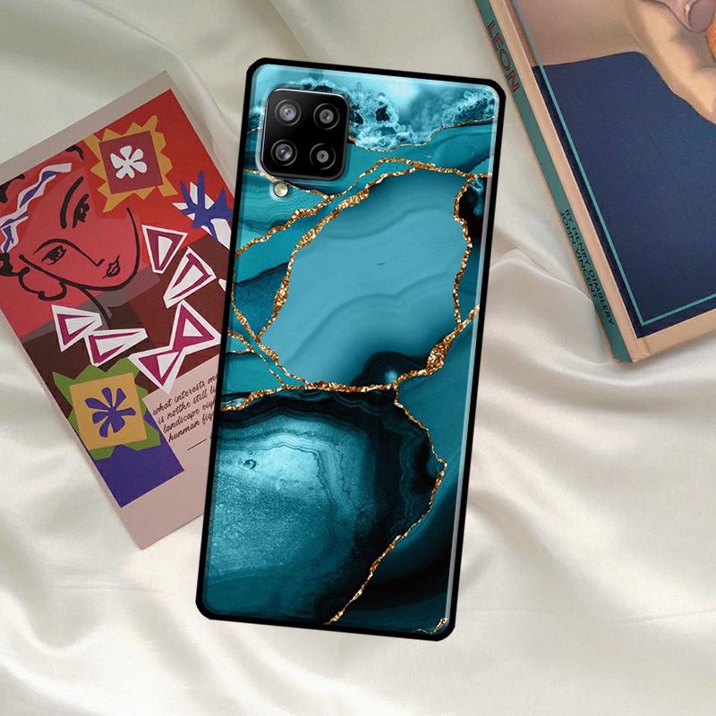 Teal Blue Gold Agate Marble Case For Samsung Galaxy A33 A13 A36 A56 A23 A52 A32 A12 A54 A34 A14 A16 A26 A53 A15 A35 A55