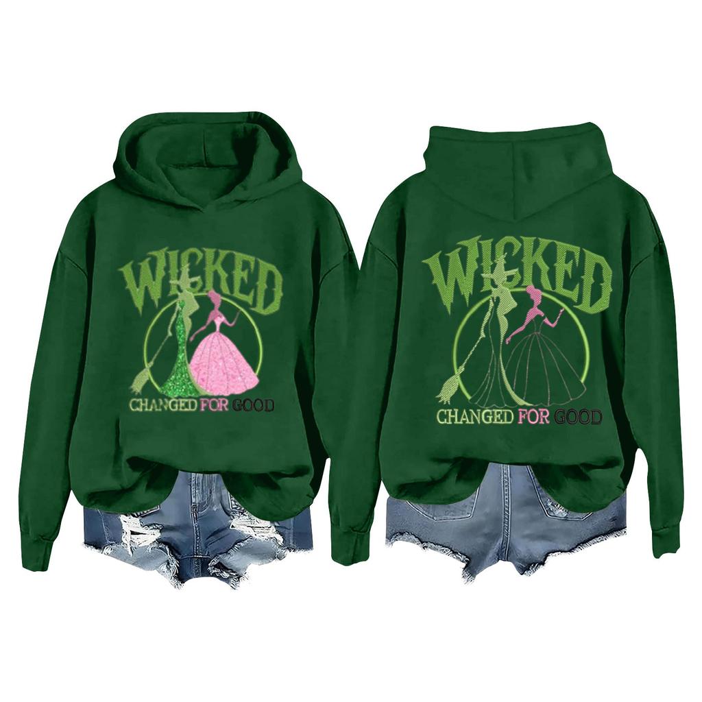 Женская повседневная толстовка с капюшоном и принтом ведьмы с длинными рукавами