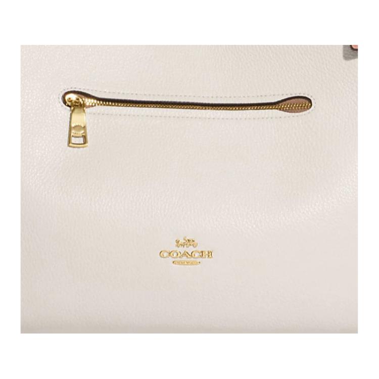 Coach Kristy 32 Snap Closure Central Zipper Compartment Pebble Leather Shoulder Tote Bag Large Women Handbags Chalk-White CA216-IMCAH
