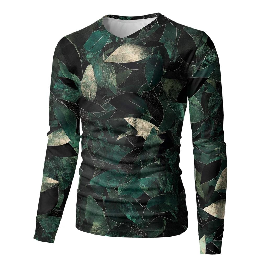 Мужская футболка с V-образным вырезом, повседневная, модная, с принтом, с длинным рукавом