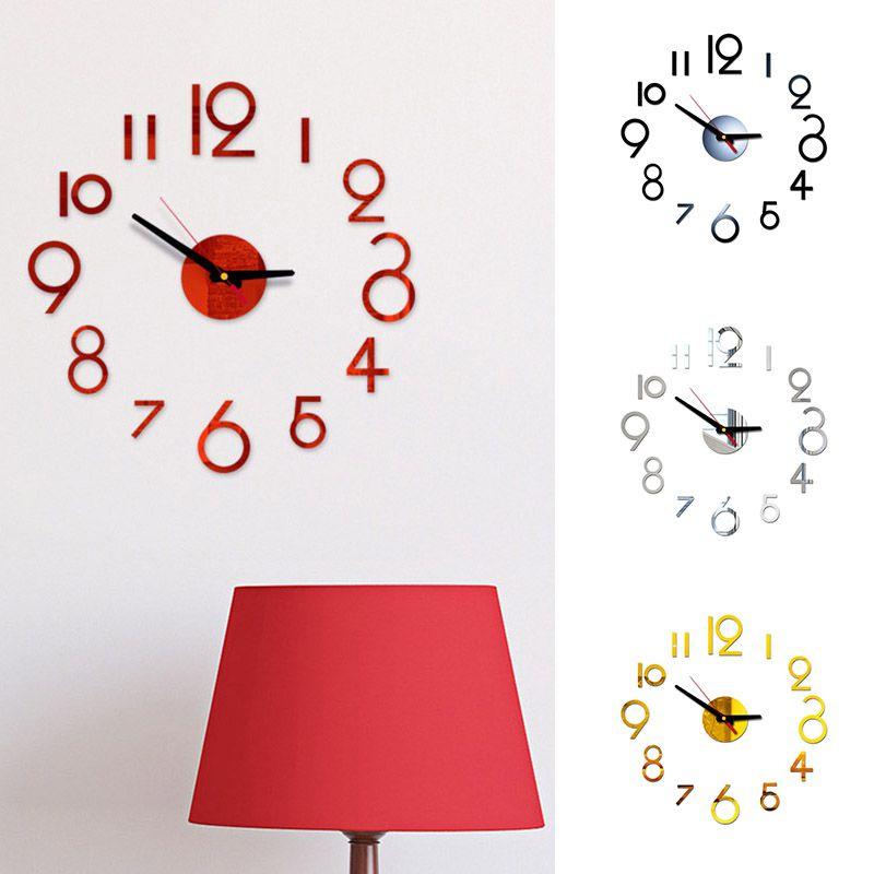 Number Wall Diy Clock 3d Mirror Sticker Modern Home Office Decor Art Decal