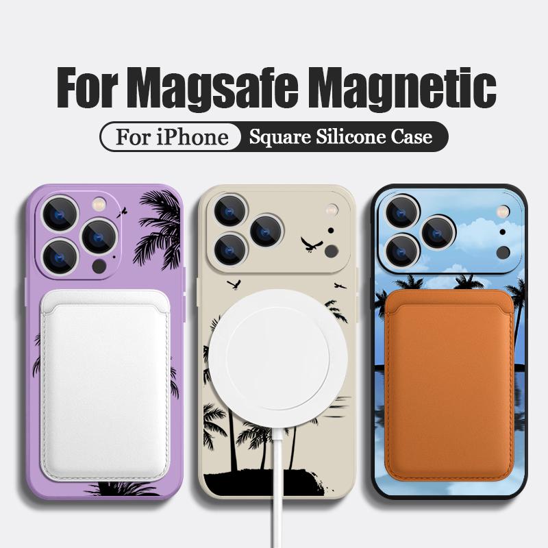 Магнитный чехол For Magsafe для iPhone 17 Pro Max, принт 'Черный кокос', мягкий силиконовый задний чехол для телефона для iPhone 16 15 14 13 Pro Max 16e 17e