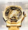 Полигональные мужские механические часы Fashiona Hollowed Out Automatic Watch из нержавеющей стали Skeleton Wristwatches Gold Color Relojes