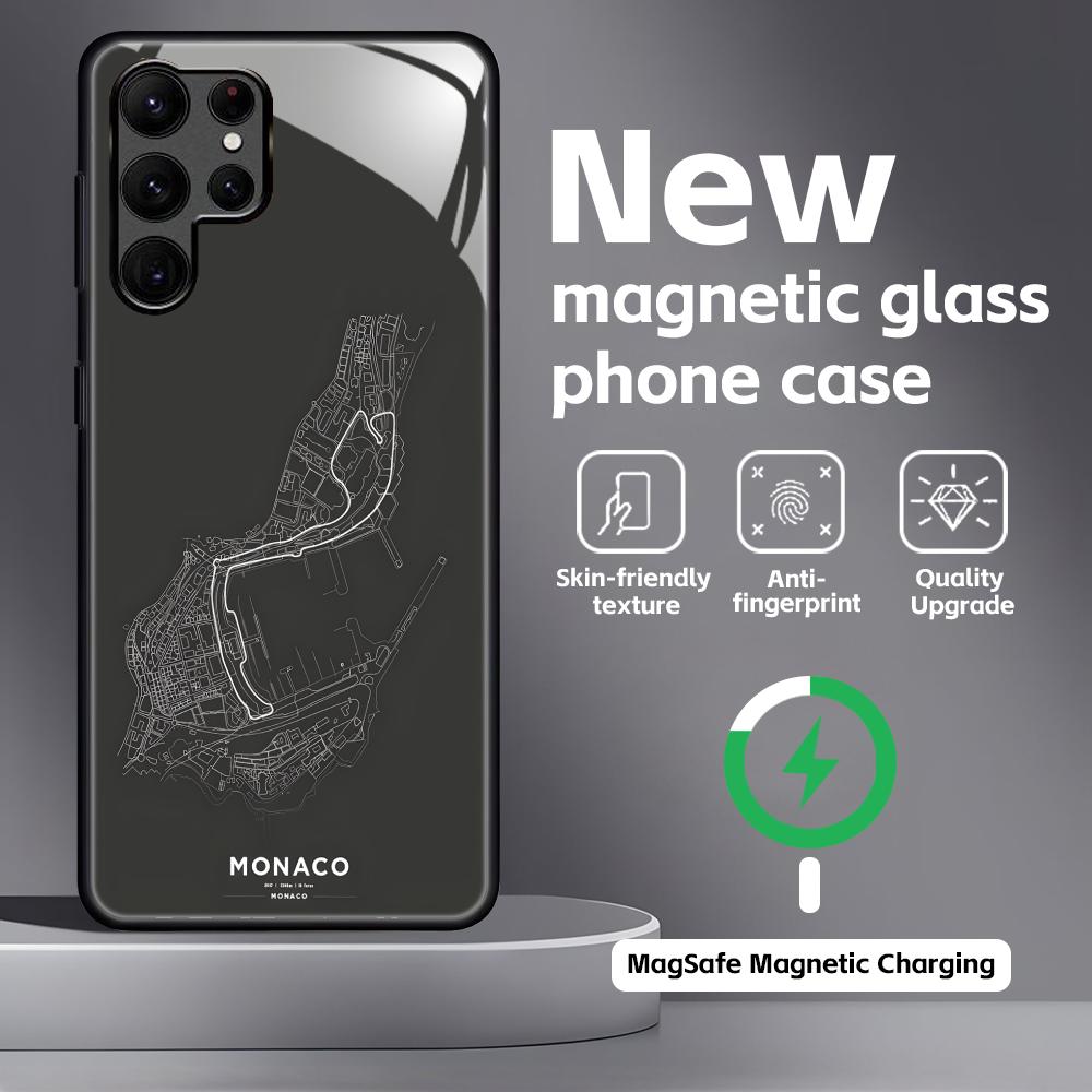 Чехол для телефона с принтом трассы Формулы-1 для Samsung S26 S25 S24 S23 S22 S21 Plus Ultra Note20, стеклянный магнитный чехол