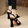 2025Women Cross Strap  Summer New Black Hook Heels Party Shoes  Fashion Buckle Strap Platform Sandals