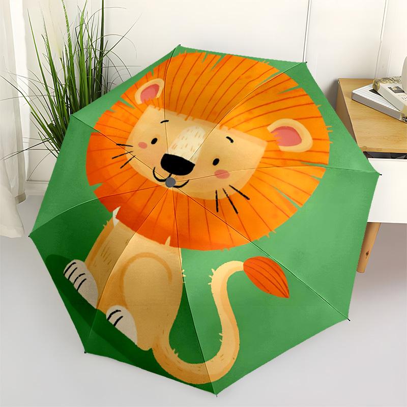 1pc Lion Cub Automatic Folding Umbrella - Windproof Compact Travel Umbrella with Auto Open/Close, 8-Rib Heavy-Duty Shaft for Women/Men A027
