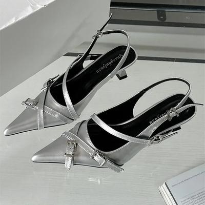 Модные босоножки с пряжкой на поясе и низким каблуком, женские сексуальные с острым носком, тонкие, высокие каблуки, летние, элегантные, для вечеринок