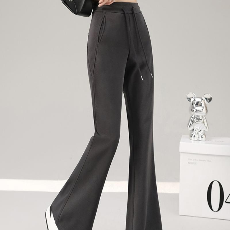 Весна Осень Новые Модные Расклешенные Брюки для Женщин Высокая Талия Slim Fit Однотонные Повседневные Спортивные Штаны