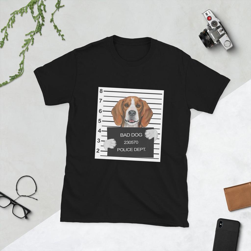 Funny Beautiful Bad Dog Mugshot ( CUTE BEAGLE ) Dog Lover Short-Sleeve Unisex T-shirt Mens Kids Womens