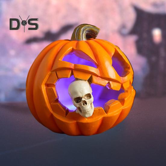 Хэллоуин тыква пожирающий череп фигурка с подсветкой жуткая светящаяся тыквенная голова смоляная статуэтка скульптура домашний офис настольное украшение орнамент