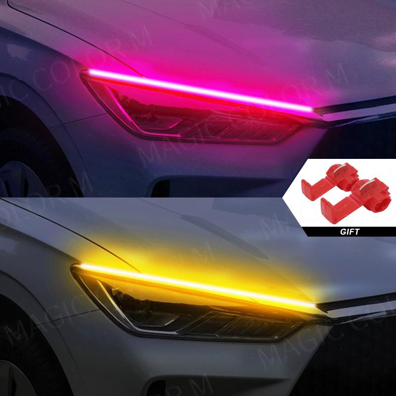 2 шт. DRL автомобильные гибкие светодиодные дневные ходовые огни указатель поворота фары водонепроницаемые 30 см 45 см 60 см белый красный желтый синий