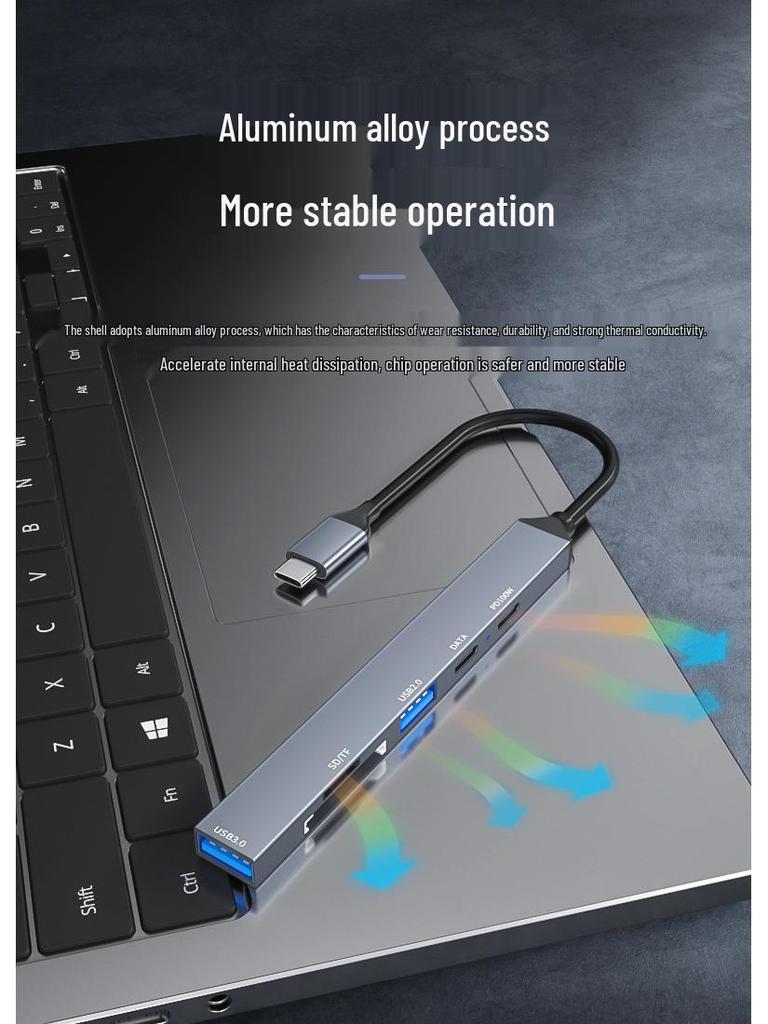 Док-станция расширения 6-в-1 Type-C: USB 3.0, Кардридер TF/SD, Хаб питания PD 100 Вт