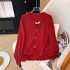 Plus Size Women's Red Long Sleeve Top Spring and Autumn Temperament Waffle Knitwear