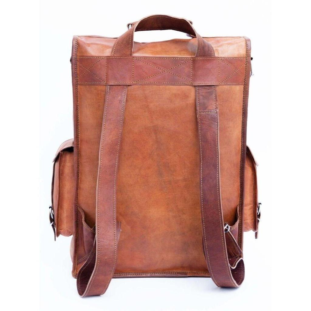 Leather Goat Backpack Laptop Vintage Bag Genuine Rucksack Brown Travel Messenger