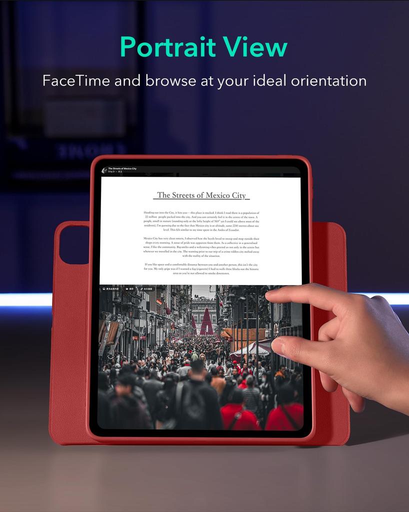 ESR Чехол для iPad Pro Специальный вращающийся чехол со съемной магнитной подставкой, 9 регулируемых углов, прочный, сдвигающийся, красный, 12.9 (2022/2021, 6-е/5-е поколение) Крышка,