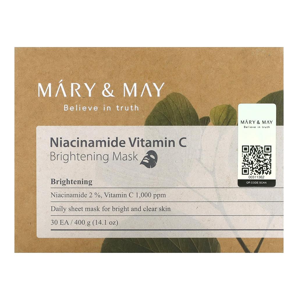 Mary & May Niacinamide Vitamin C, Brightening Beauty Mask, 30 Sheets, 400G(14.1Oz)