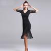 Latin Dance Dress Short-sleeve Latin Dance Tassel One-piece Dress for Women Female Ballroom Tango Cha Cha Rumba Costumes