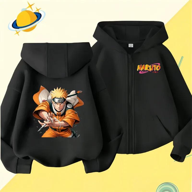 2025 MINISO Anime Naruto Kids Zipper Hoodie Cartoon Print Autumn/Winter Long-sleeved Hooded Sweatshirt Casual Top for Boys and Girls