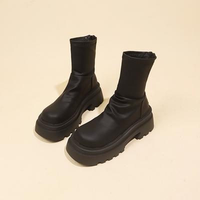 Мода Женская Мода Массивные Одинарные Ботинки Осень Новые Круглый Носок Толстая Подошва После Натягивания Мягкая Подошва Нескользящая Короткая Обувь