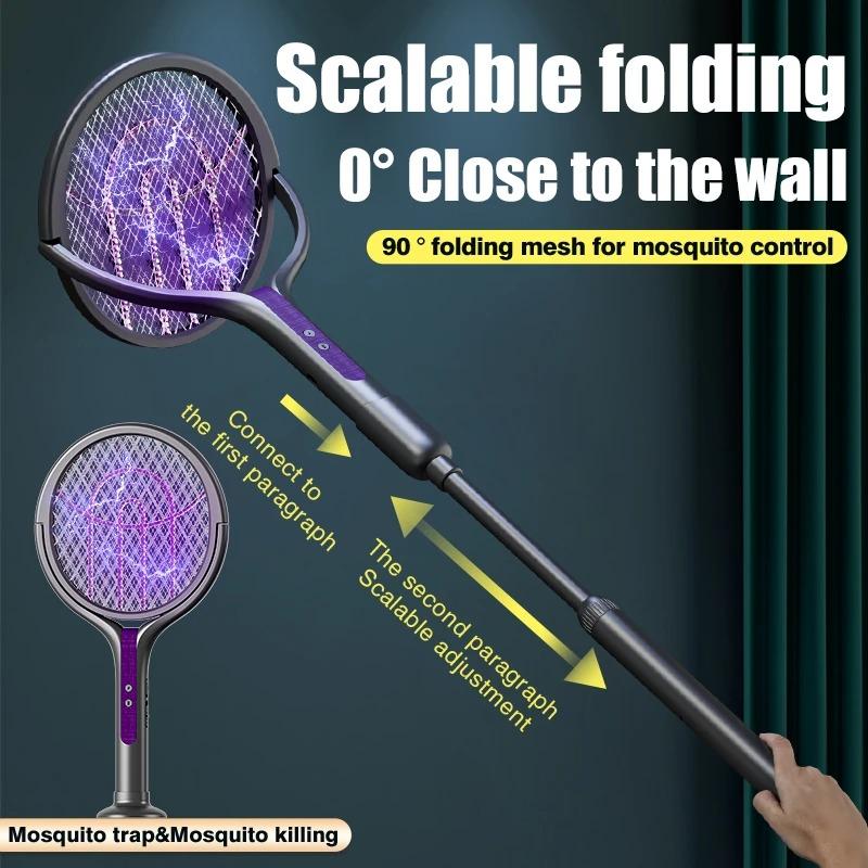 Intelligent Mosquito Swatter With Extension Handle 2800V Electric Mosquito Killer Type-C Rechargeable 5-Layer Protection