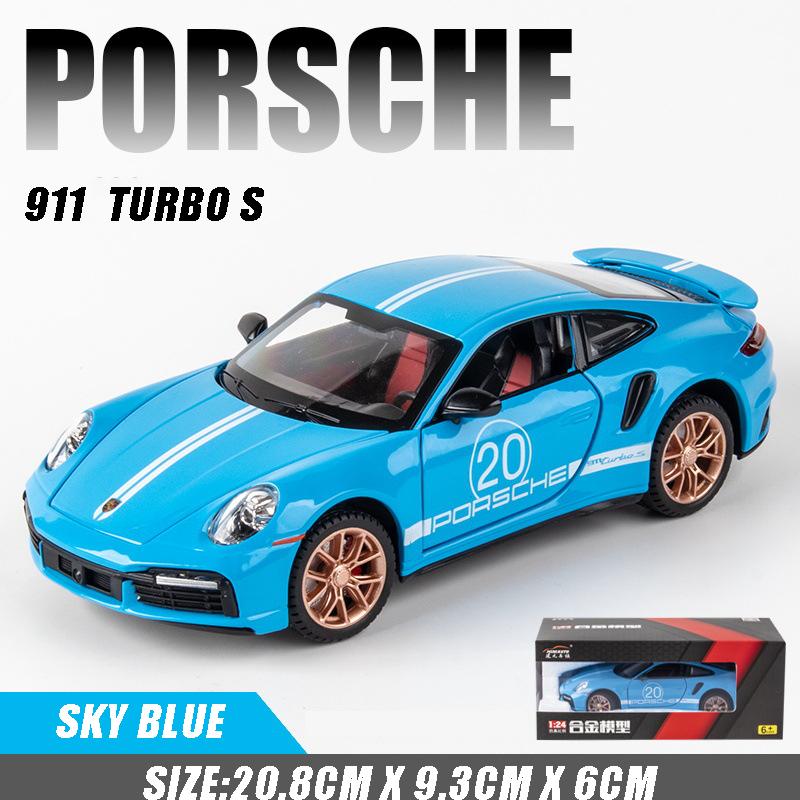 1:24 масштаба 911 Turbos, металлический спортивный автомобиль, модель из сплава, литой автомобиль и игрушечный автомобиль, имитация звука и света, коллекция, детский подарок