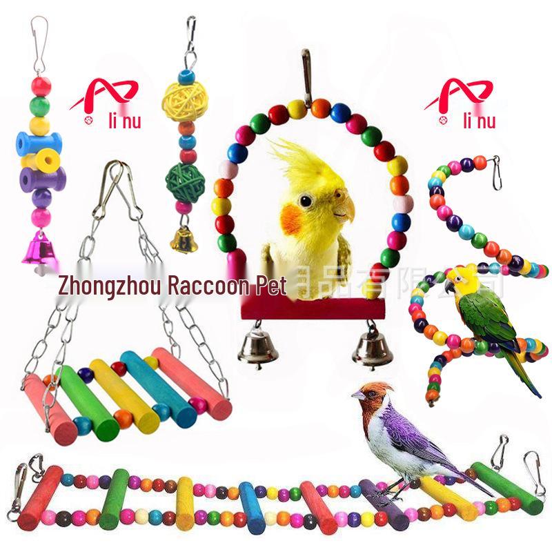 Parrot Cloud Ladder Swing & Perch: Bird Cage Accessories with Mirror, Bridge & Hanging Ring