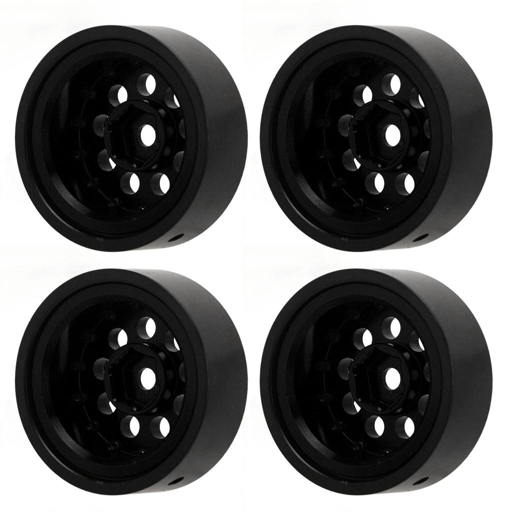 4Pcs 1.0 Inch Wheel Hub 9 Round Hole Aluminum Alloy Hub for FMS FCX24 1 24 Remote Control Climbing Car Black