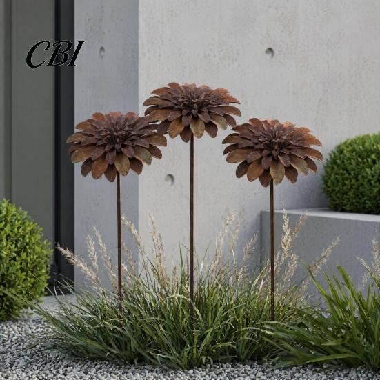 High-quality Metal Decorations Rustic Flower Garden Stakes, Large Rusted Iron Yard Art, Long-lasting Outdoor Ornaments 19.39 Inch Weather-Resistant