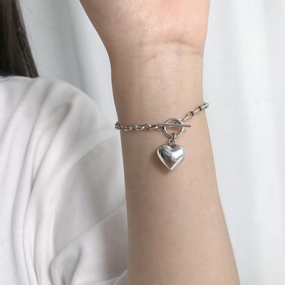 Серебряный браслет S925 с пряжкой OT, браслет любви, женская индивидуальность, стиль ins, корейская версия, простой нишевый дизайн, цепочка в форме сердца, цепочка Bestie