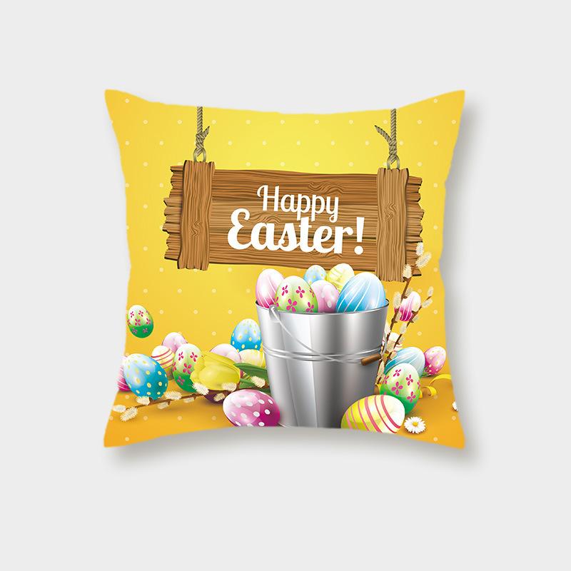 Easter Bunny Pastoral Farm Pillowcase Sofa Bedside Print Easter Egg Animals Leaning On The Waist Pillow