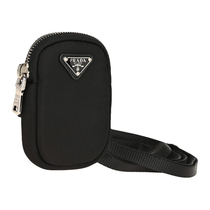 Prada Triangular logo handbag fabric shoulder bag unisex couple style black