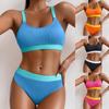 Women Sport High Waist Bikini Set Ribbed Cotton Push Up Swimsuit Female Patchwork Color Block Swimwear