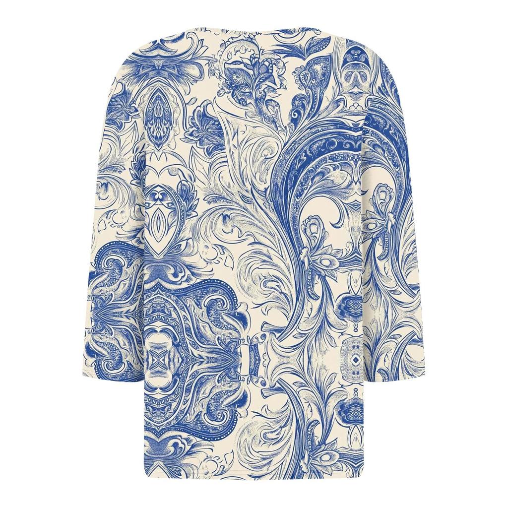 Women's T Shirt Print Button 3/4 Sleeve Daily Weekend Fashion Basic V- Neck Regular Top